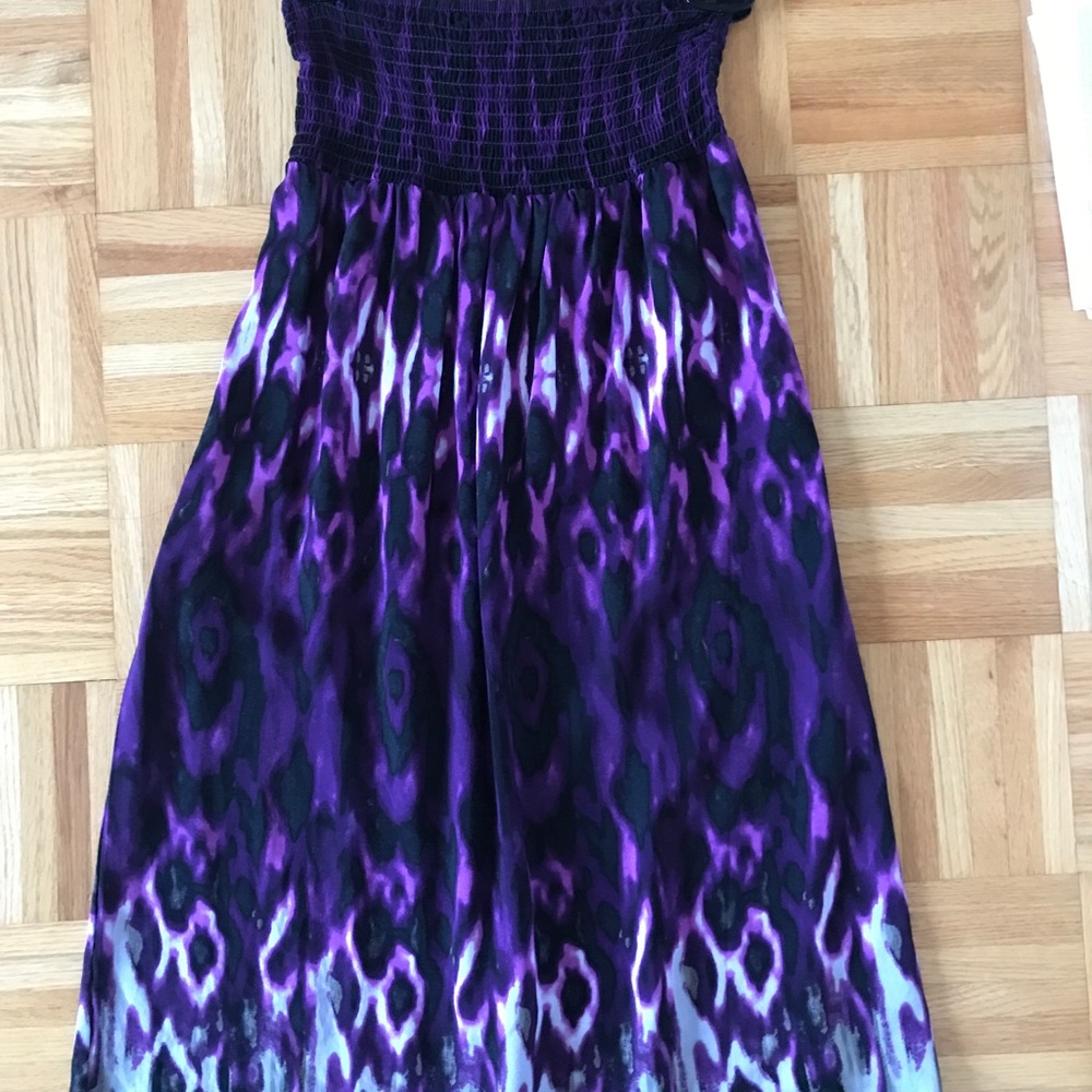 George Purple tie-dye smocked, strapless dress - XS